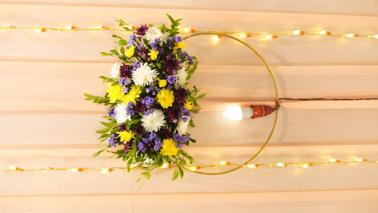 Floral arch wedding backdrop at Venue hall, Bandlamudi Gardens Guntur